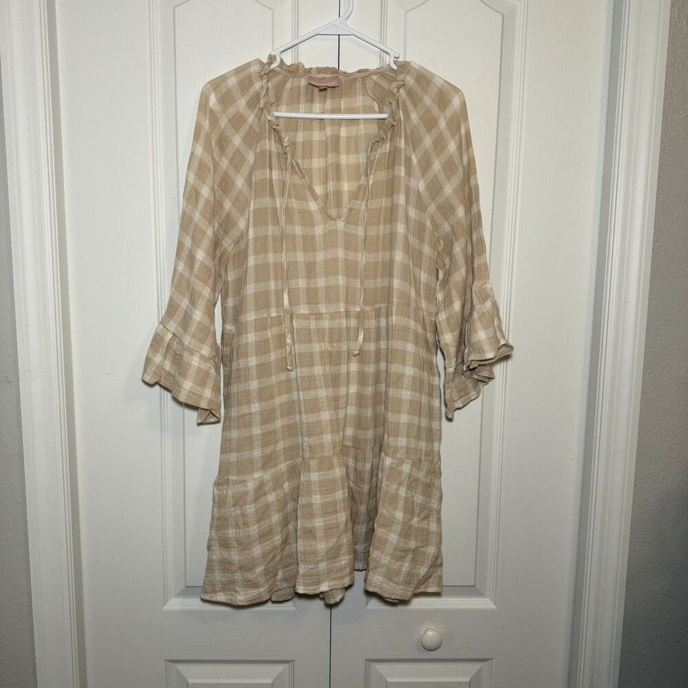Show Me Your Mumu Viola Mini Dress Cream Plaid Size Medium